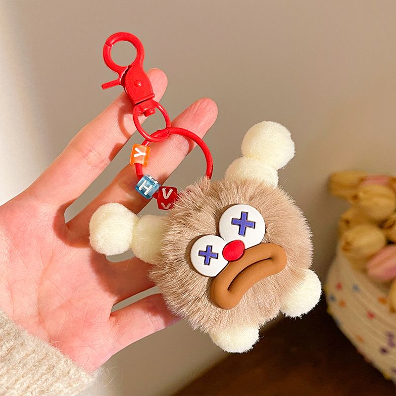 Porte-clés en forme de boule de fourrure mignonne et moche avec une grande bouche, porte-clés intéressant en forme de bouche de saucisse, pendentif de sac cadeau créatif et original pour couple et copines_voghion.com