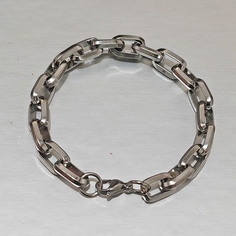 Fashion Punk Hip-Hop Stainless Rectangular OT Non-Fading Unisex Titanium Steel One-Word Buckle Cuban Bracelet_voghion.com