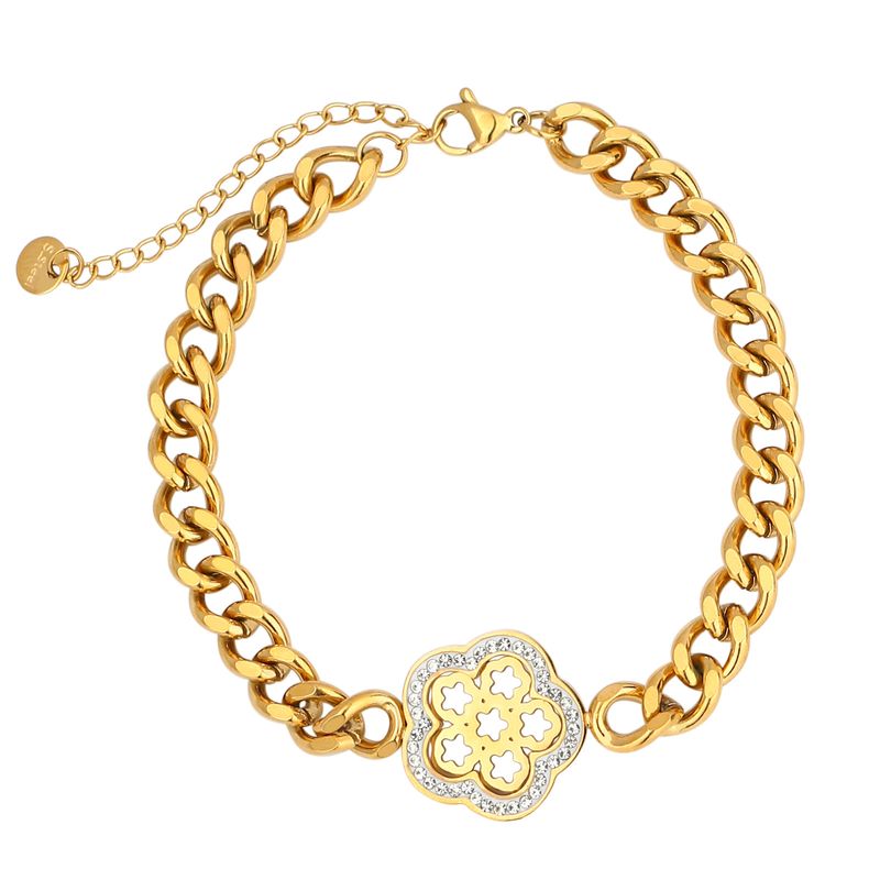 Pulseira cubana estilo hip-hop com design de nicho para mulheres, joia criativa minimalista com zircônia e flor para as mãos, internet_voghion.com