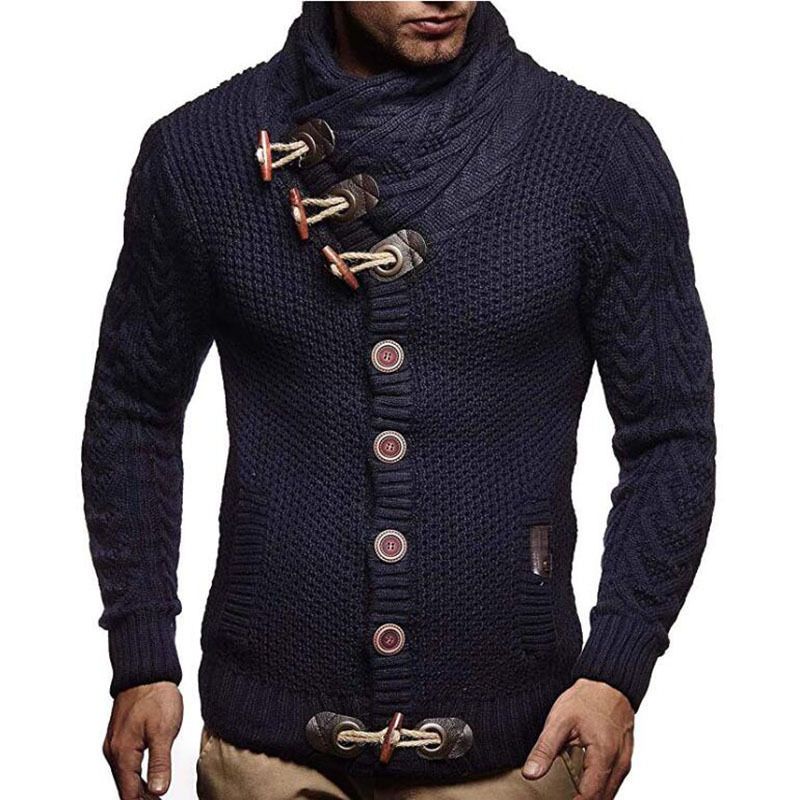 Abbigliamento da uomo Cardigan monopetto con collo alto slim da uomo Maglione lavorato a maglia oversize a maniche lunghe Abbigliamento da uomo_voghion.com