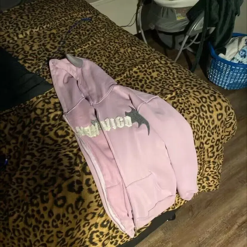 Férfi I mp Pulóverek Pulóverek Hip Hop Sötét Denevér Szárny Ördög Horn Gothic Zip Up Kapucnis dzseki Férfi Női Túlméretes pulóver_voghion.com