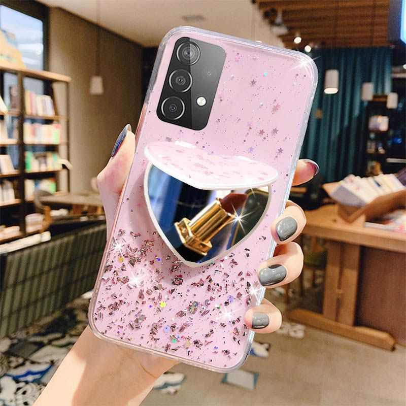Funda de silicona con purpurina y espejo de corazón para Samsung Galaxy A12, A32, A42, A52, A72, 5G, A02S, A01 Core_voghion.com