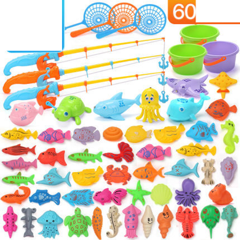 Children's Fishing Toys Puzzle Baby Crossing Home Cat Playing in Water Magnetic Square Fishing Toy Pool Set_voghion.com
