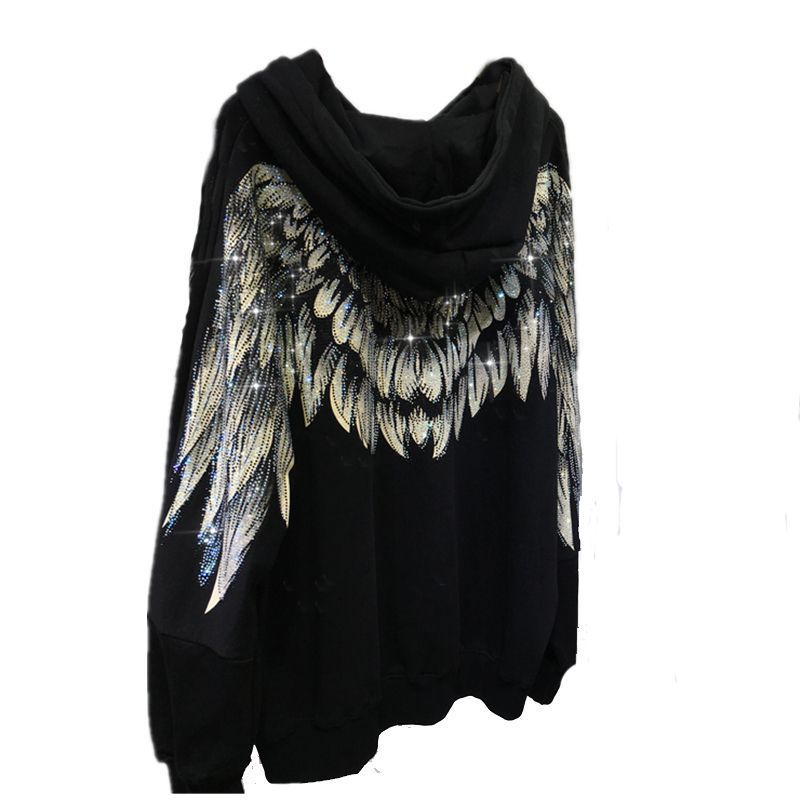 Roupas femininas gorda m moletom da moda nacional para mulheres indústria pesada broca quente frente e traseira grandes asas emagrecimento jaqueta fina com capuz_voghion.com