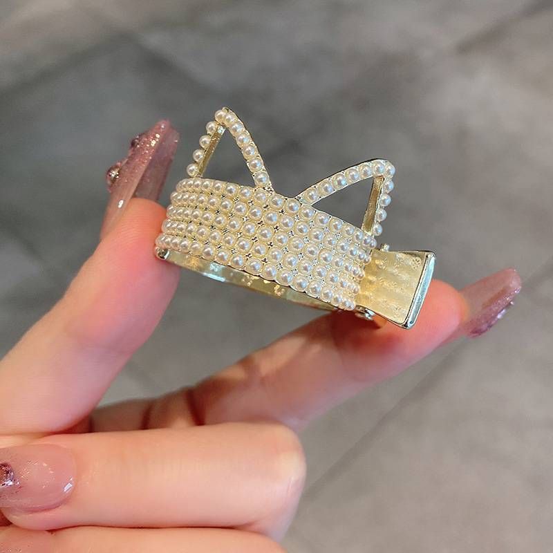 Shiny Cat Ears Small Hair Claw Clips for High Ponytail, Rhinestone Shark Hair Clips for Women Thick Long Hair_voghion.com