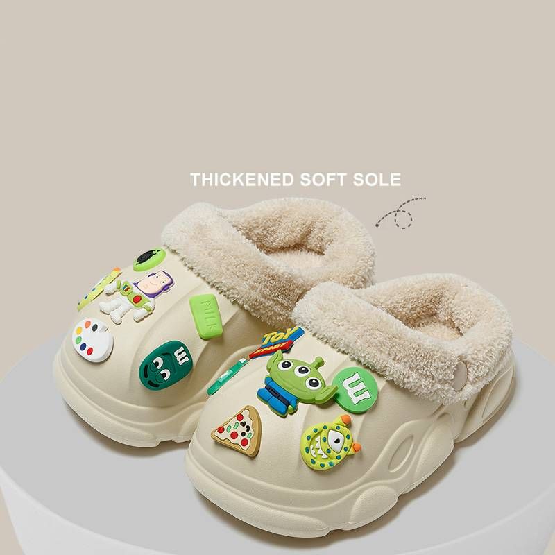  Kids Fur Lined Clogs Shoes Slip On Garden Shoes Non Slip House Home Slippers for Boys Girls_voghion.com
