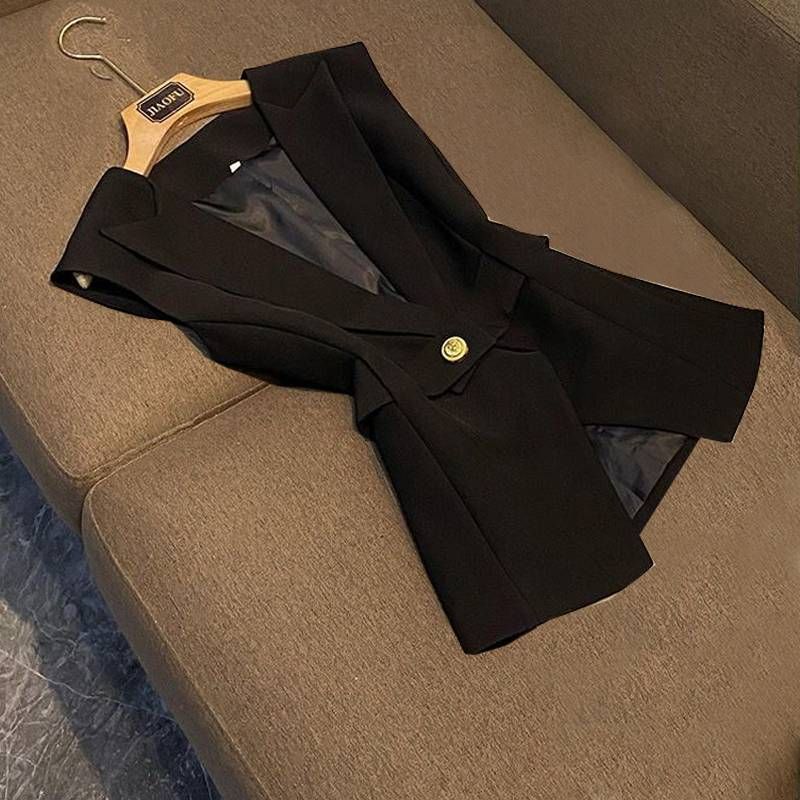 Gilet de costume slim sans manches avec ceinture pour femme_voghion.com