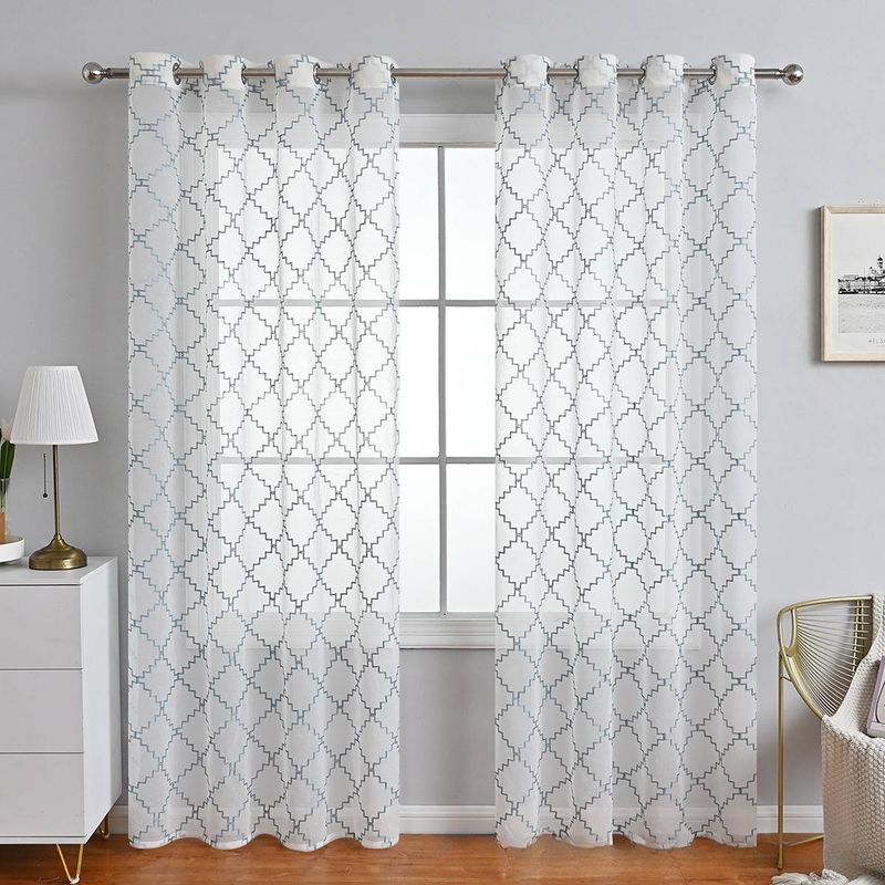 Window Screens Diamond Wave Sheer Curtains Semi Transparent Voile Window Drapes For Living Room Bedroom Crisscross Pattern Curtains_voghion.com