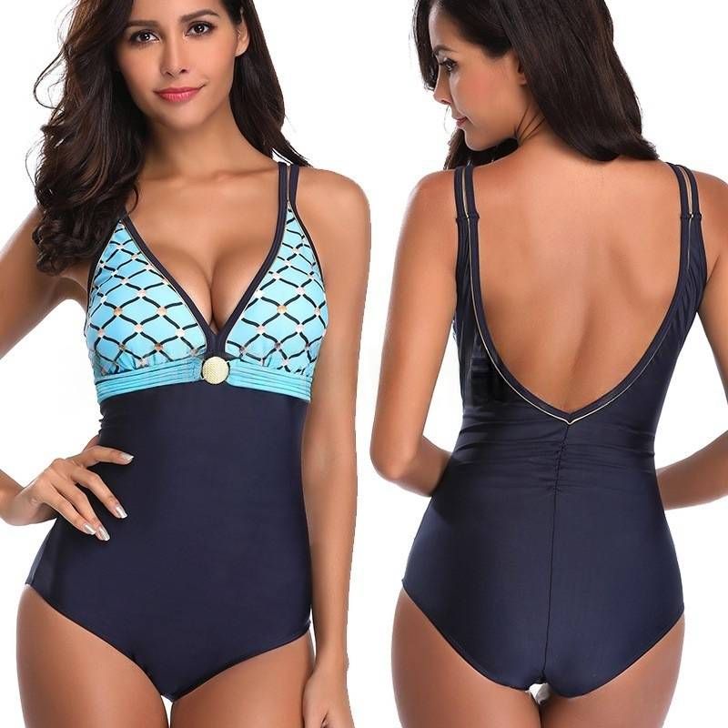 ​Women's One-Piece Swimsuit - Plus Size Sexy Metallic Accents High-Waisted & Supportive Perfect For Beach & Pool​_voghion.com