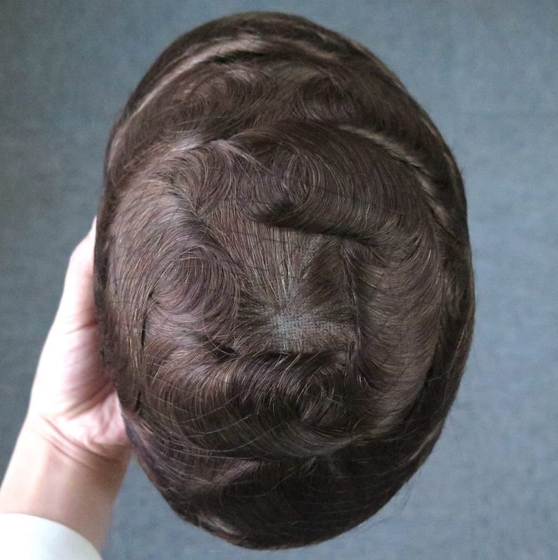 Swiss Lace Toupee For Men 100% Human Hair Pieces 90% Density Hair Replacement System Natural Hairline Real Men Wigs Medium Brown Color #4_voghion.com