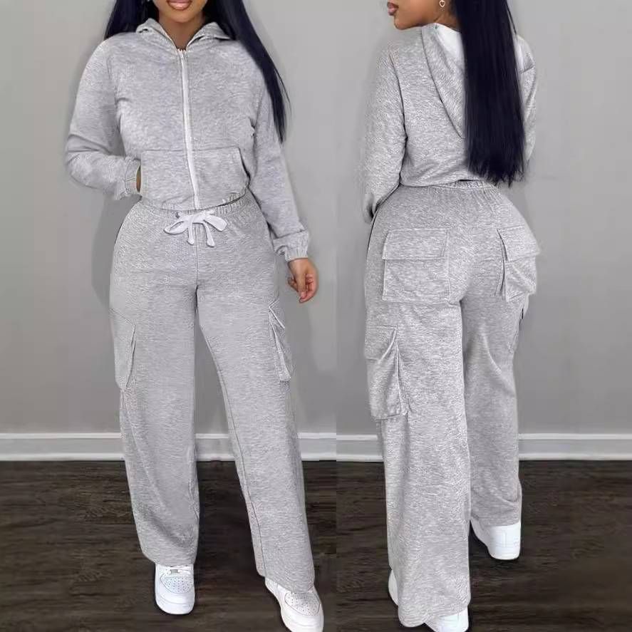 Women's Clothing Casual Hooded Sweatshirt & Drawstring Jogger Pants Set - Soft Fleece Loungewear, Comfortable Two-Piece Outfit For Fall/Winter_voghion.com