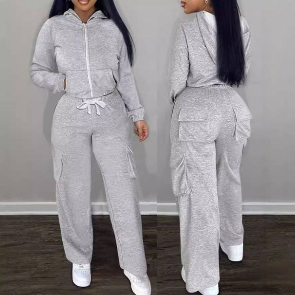 Women's Clothing Casual Hooded Sweatshirt & Drawstring Jogger Pants Set - Soft Fleece Loungewear, Comfortable Two-Piece Outfit For Fall/Winter_voghion.com