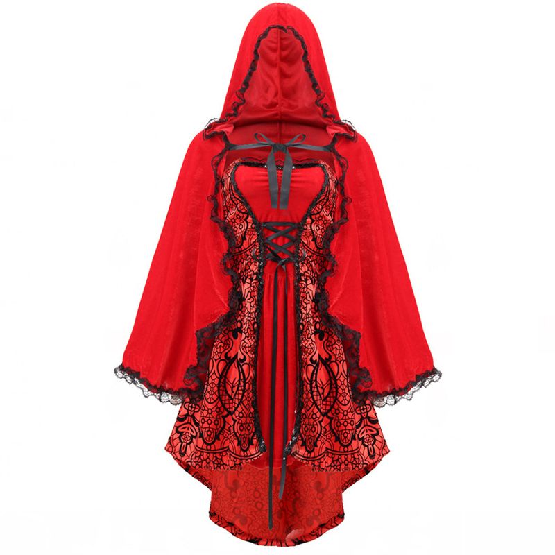 Women's clothing S-XL Halloween Jacquard Cape Little Red Riding Hood Costume Large Size Cosplay Costume Gothic Queen Costume_voghion.com
