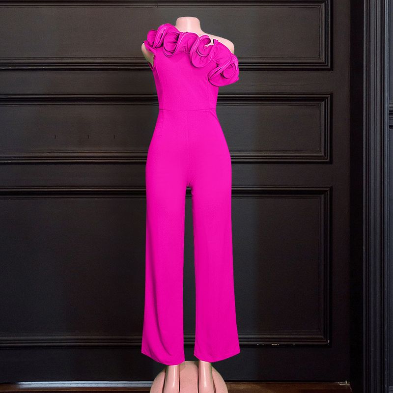 Women's Clothing Sexy one shoulder sleeveless ruffled high waist wide leg pants S XXL plus size women's jumpsuits_voghion.com