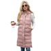 Gilet lungo senza maniche con cappuccio e cerniera frontale da donna, giacca imbottita trapuntata per l'inverno, capospalla casual in tinta unita_voghion.com