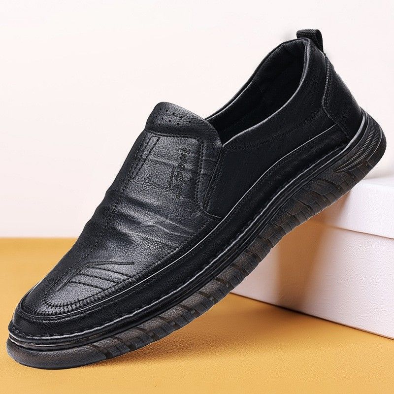 2024 Spring New Breathable Men's Leather Surface Soft Sole Daily Slip-On Driving Casual Shoes_voghion.com