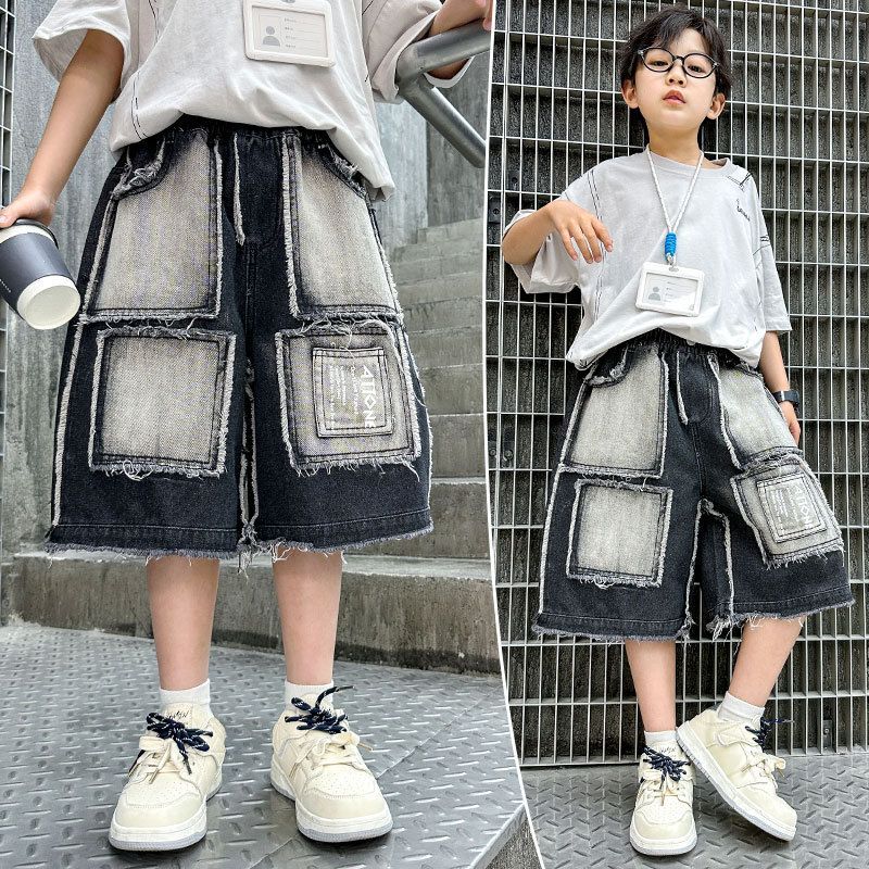 Pantaloncini in denim elasticizzato per bambini - Jeans da 5 pollici (120-170 cm) in morbido cotone lavato | Stile approvato dalla scuola | Prelavati e resistenti allo sbiadimento_voghion.com