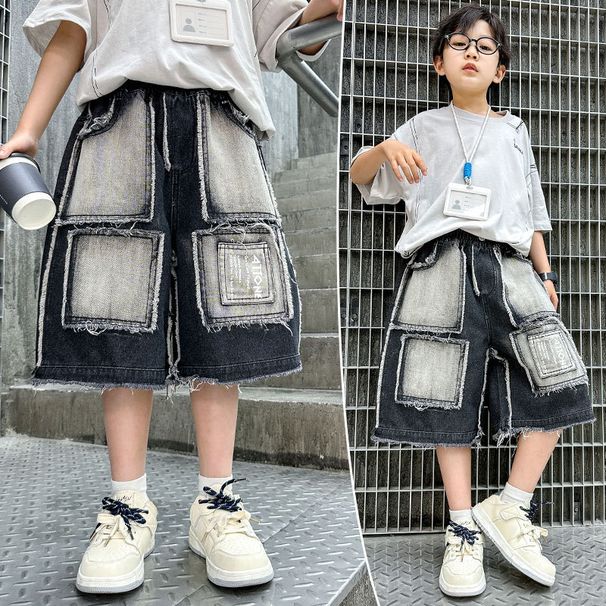 Pantaloncini in denim elasticizzato per bambini - Jeans da 5 pollici (120-170 cm) in morbido cotone lavato | Stile approvato dalla scuola | Prelavati e resistenti allo sbiadimento_voghion.com