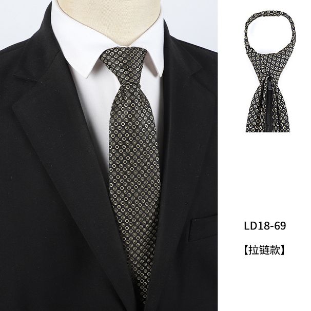 Vintage Formal Champagne Gold No-Knot Lazy Coffee Color Business Casual Zipper Custom Tie For Men_voghion.com