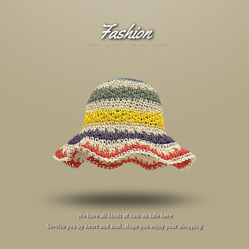 New Spring And Summer Fisherman Hat For Women Rainbow Bright Color Series Straw Hat Trend Personality Versatile Fashion Travel Sun Hat_voghion.com