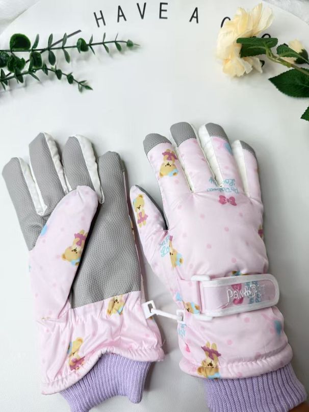 001 Ski Gloves Older Children And Women, Bear Design, Winter Fleece-Lined, Thickened, Warm, Touchscreen, Windproof, Suitable_voghion.com