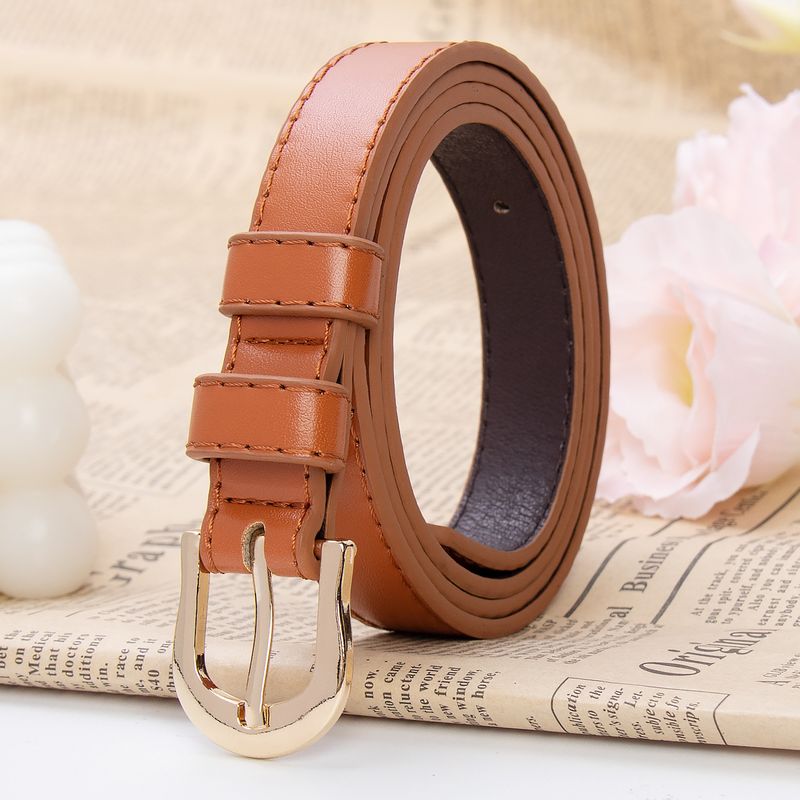 New D type buckle alloy buckle head women's ordinary belt pu material belt women's trouser belt wholesale customization_voghion.com