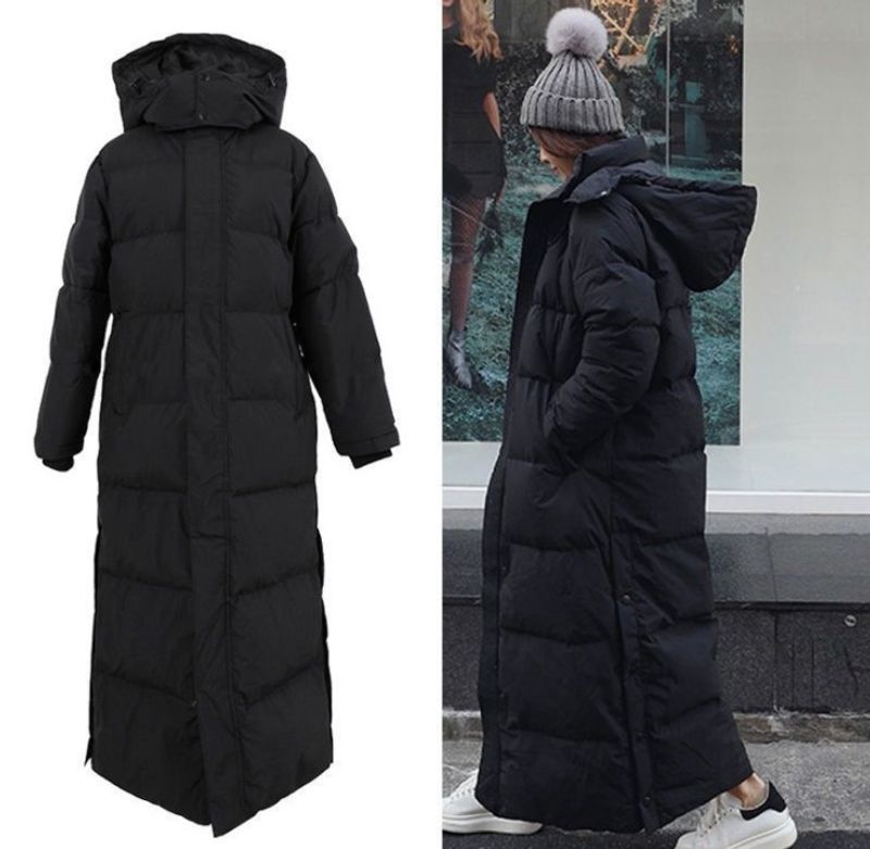 Women's Clothing Wang Girl's Shop Big Quilt Cotton Jacket New Winter Mid Length Over Knee Korean Style Black Thin Fashion_voghion.com