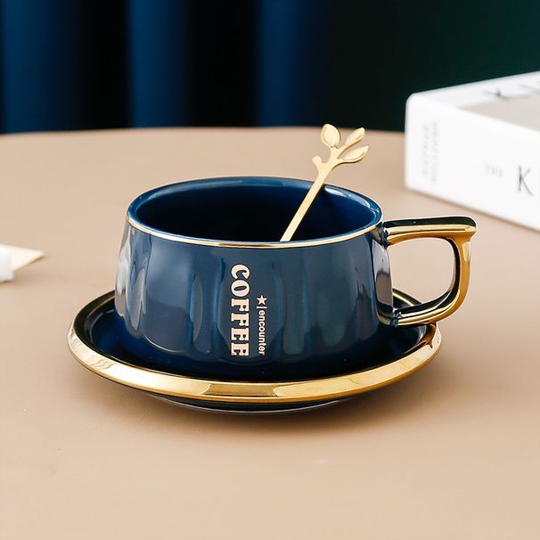 Set di tazze da caffè in ceramica di alta qualità con cucchiaino - Elegante e moderno per casa, ufficio, ora del tè - Logo personalizzabile - Bianco, blu, verde, nero_voghion.com