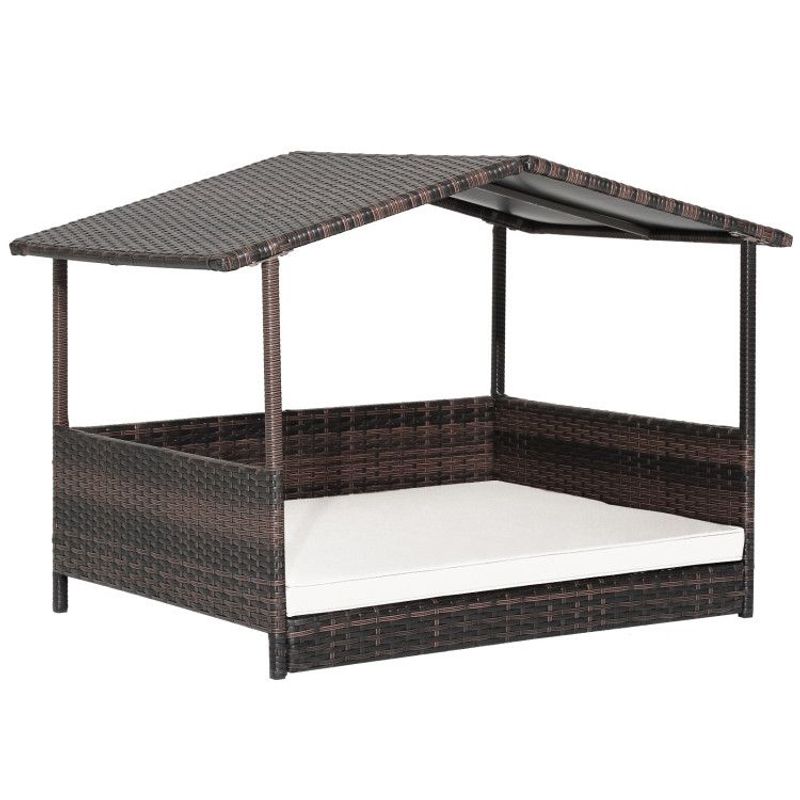Outdoor Wicker Dog House With Weatherproof Roof_voghion.com