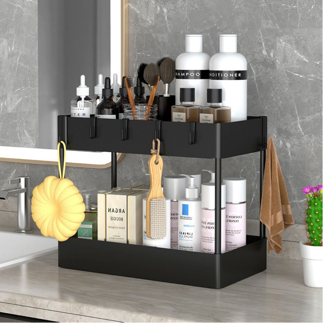 Family Organizer Pull-Out Kitchen 2-Tier Spice Rack & Countertop Storage Shelf For Bathroom Desktop Space-Saving Drawer Cabinet_voghion.com