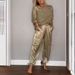 Women's Clothing smooth satin half sleeved top and pants suit two piece set_voghion.com