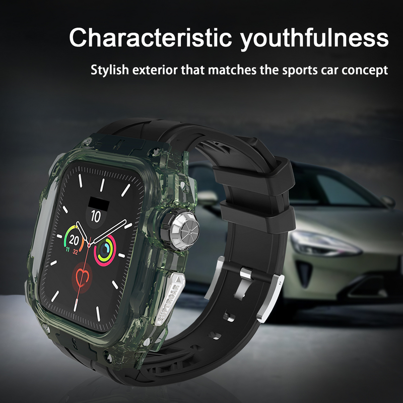Gjelder for Apple Watch-rem superløpende kontrastfarge transparent svart appleiwatch9876 integrert stropp 44/45mm_voghion.com