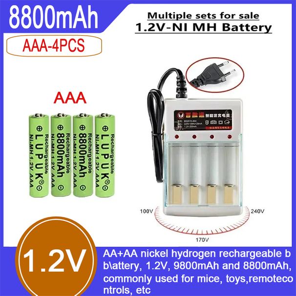 AA+AA nikkelwaterstof oplaadbare batterij, 1,2 V, 9800 mAh en 8800 mAh, veelgebruikt voor muizen, speelgoed, afstandsbedieningen, enz._voghion.com