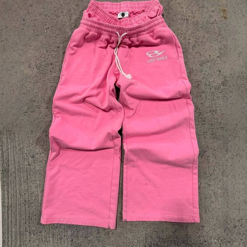 Męski zestaw dla par w stylu streetwear unisex – obszerna haftowana bluza z kapturem i spodnie dresowe (różowe) | Modny, pasujący strój na miejskie trendy_voghion.com