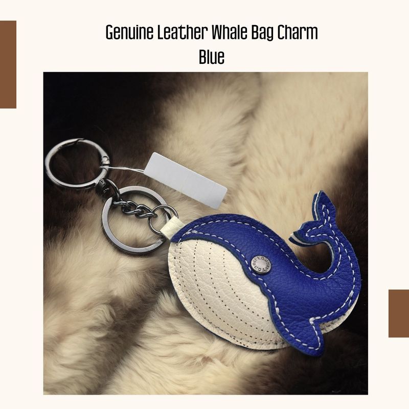 Handmade Leather Whale Keychain, Ocean Animal Charm, Genuine Sheepskin Bag Accessory, Whale Lover Gift, Nautical Pendant For Ocean Lovers_voghion.com