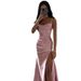 Satin Ruched Mermaid Evening Dress – Strapless High-Slit Formal Gown, Bodycon Elegance For Prom, Wedding & Parties_voghion.com