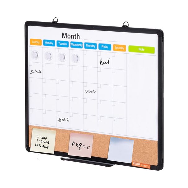 VEVOR 24"x18" Monthly Calendar Whiteboard & Cork Board Combo With Aluminum Frame_voghion.com