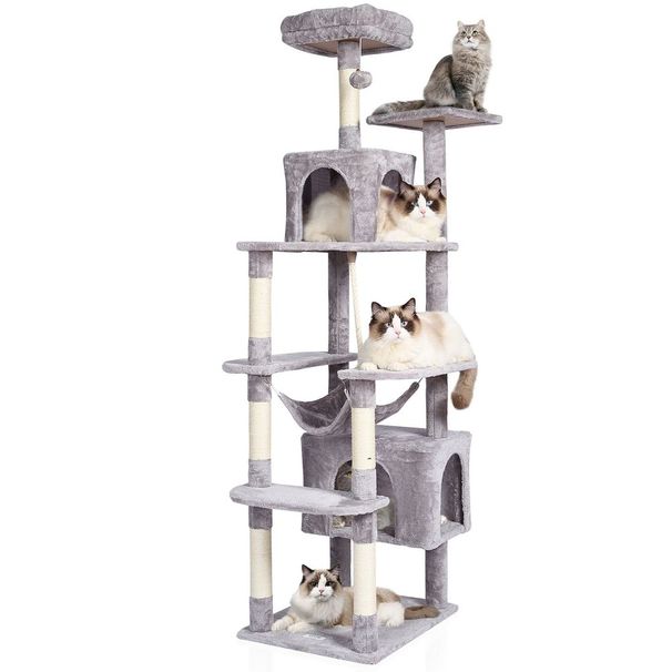 Cat Tree 72' Cat Tower With 2 Cat Condos Sisal Scratching Post Light Grey_voghion.com