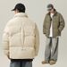 Men's Retro Stand Collar Puffer Jacket, Water-Resistant Quilted Coat With Adjustable Hem For Winter (Black/Olive/Beige)_voghion.com