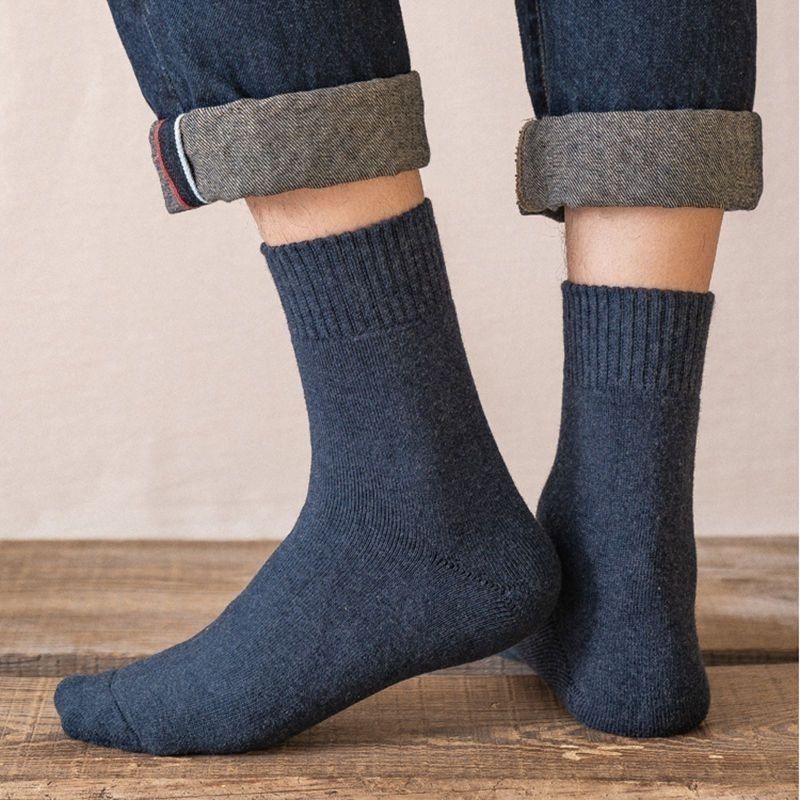 Chaussettes épaisses mi-mollet pour homme, doublées polaire, chaudes et épaisses, idéales pour l'automne et l'hiver. Chaussettes longues en tissu éponge éponge._voghion.com