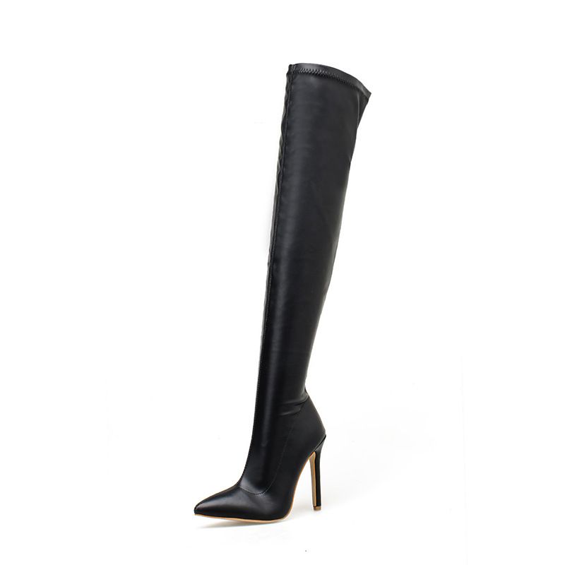 Sexy stiletto heels with pointed toes and long boots over the knee leather boots with slender heels for women_voghion.com