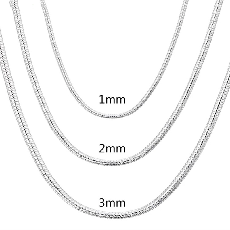 45-60cm Sier Color 1MM/2MM/3MM solid ormkedja halsband för män kvinnor modesmycken för hänge fri frakt_voghion.com