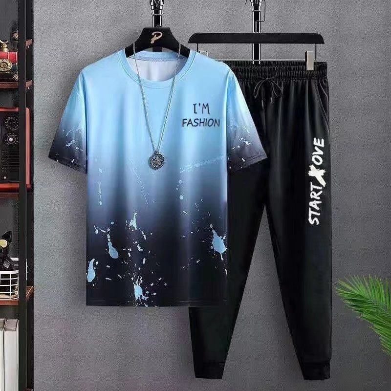 Herrenbekleidung Sommer Farbverlauf Kurzarm T-Shirt_voghion.com