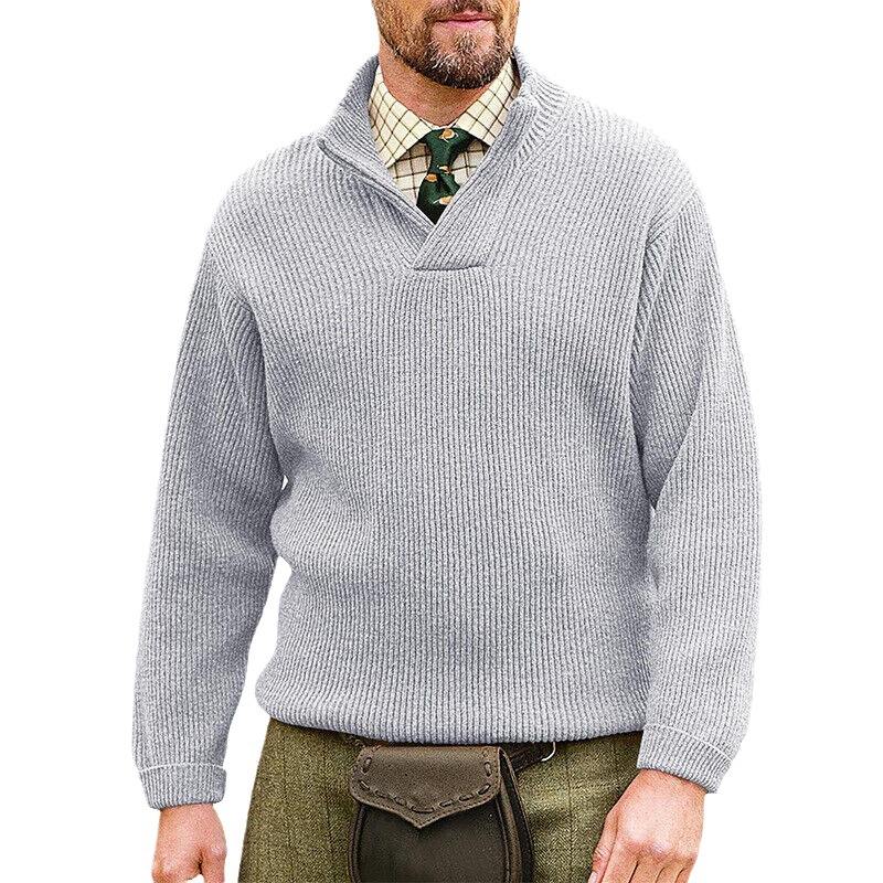 Lässiger Strickpullover mit V-Ausschnitt für Herren – weich und atmungsaktiv, lockere Passform, lange Ärmel, gerippter Saum, einfarbig (Schwarz, Marineblau, Grau, Armeegrün, Kaffeebraun)_voghion.com