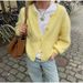 "Women's Casual Long Sleeve Cardigan Sweater - Soft Knit Open Front Coat, Lightweight Loose Fit Round Neck, Solid Color Spring (Yellow/White _voghion.com