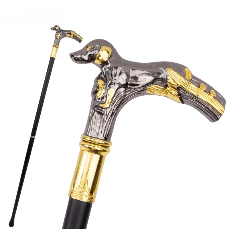 Golden Black Dog Handle Luxury Pattern Walking Stick Party Fashion Walking Stick Decorative Cospaly Cane Knob Crosier 90cm_voghion.com