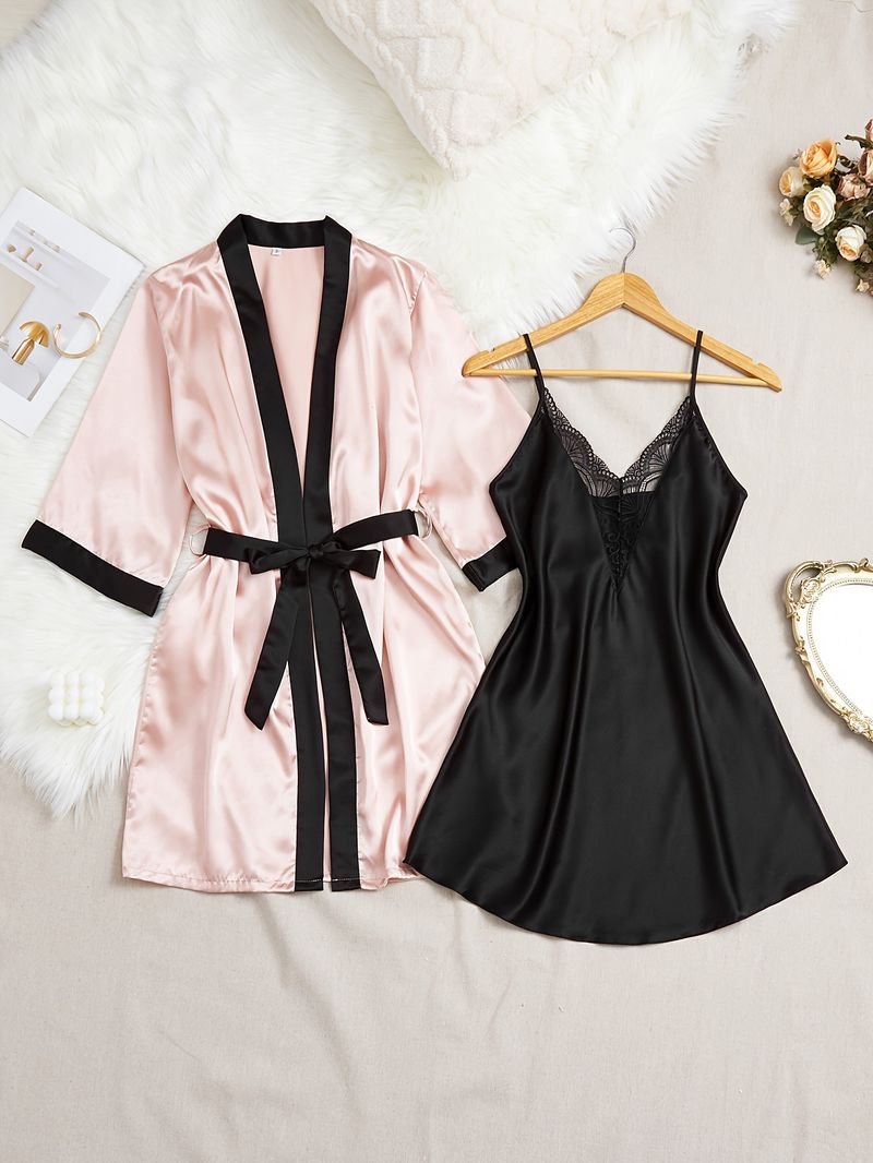 Sexy Ladies New Silk Bathrobe Pajamas Two-Piece Set For Summer_voghion.com