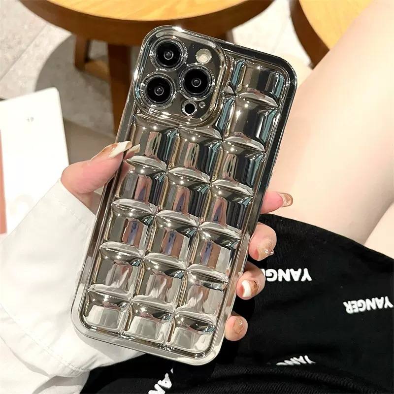 Advanced Silver Checkered Chain Suitable For IPhone 14 Promax Phone Case 13 And Cool Wind 12 Anti Drop Soft_voghion.com