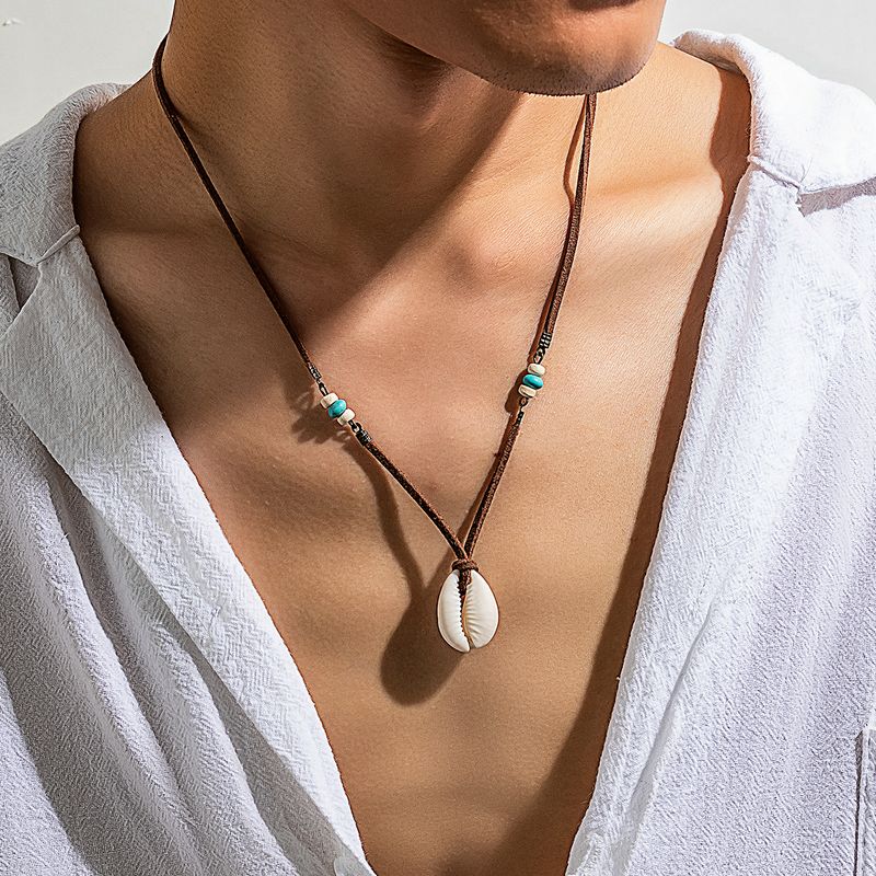 Collana girocollo con ciondolo a conchiglia di simulazione bohémien Salircon, semplice, marrone, in velluto coreano, per clavicola, casual, da uomo, per feste_voghion.com