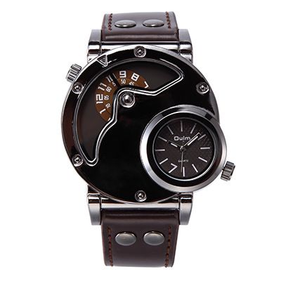 OULM ouradium 9591 cadre noir placage IP grand cadran en métal bracelet en polyuréthane mouvement à quartz montre à double affichage_voghion.com
